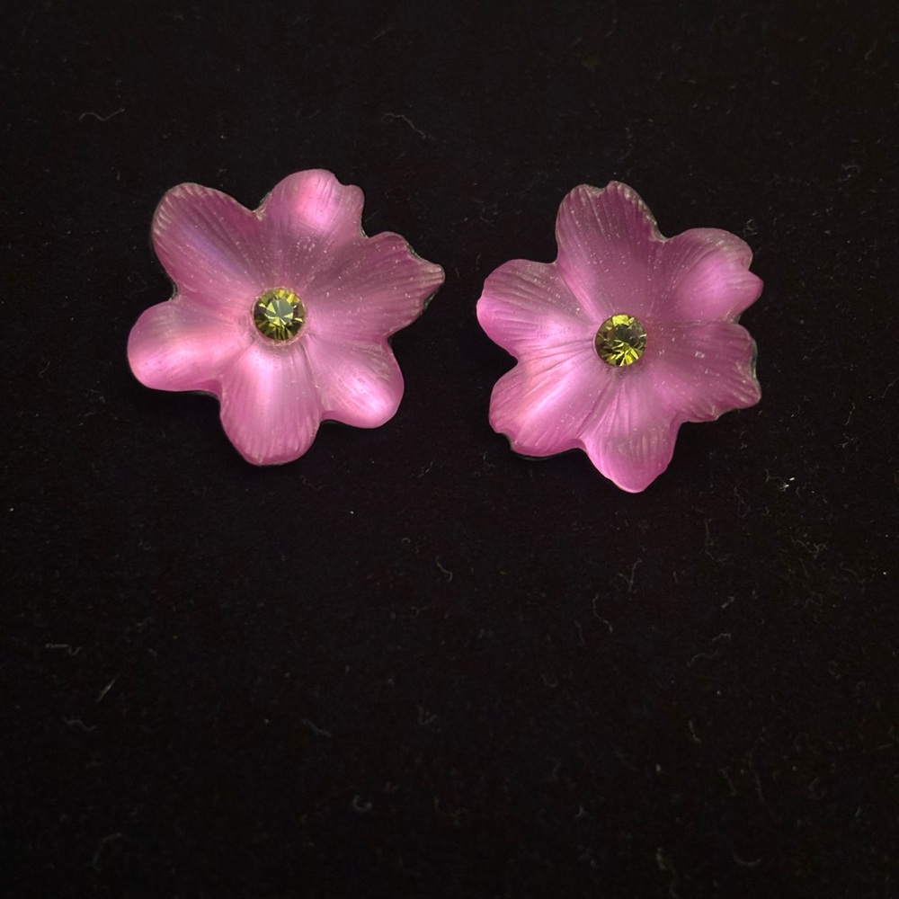 Authentic Alexis Bittar pink Lucite Flower Enamel & Crystal Earrings